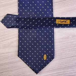 Yves Saint Laurent Navy Silk Tie Geometric Handmade Designer Elaborate Work Sets